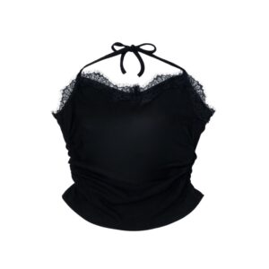 Black Lace Halter Neck Tank