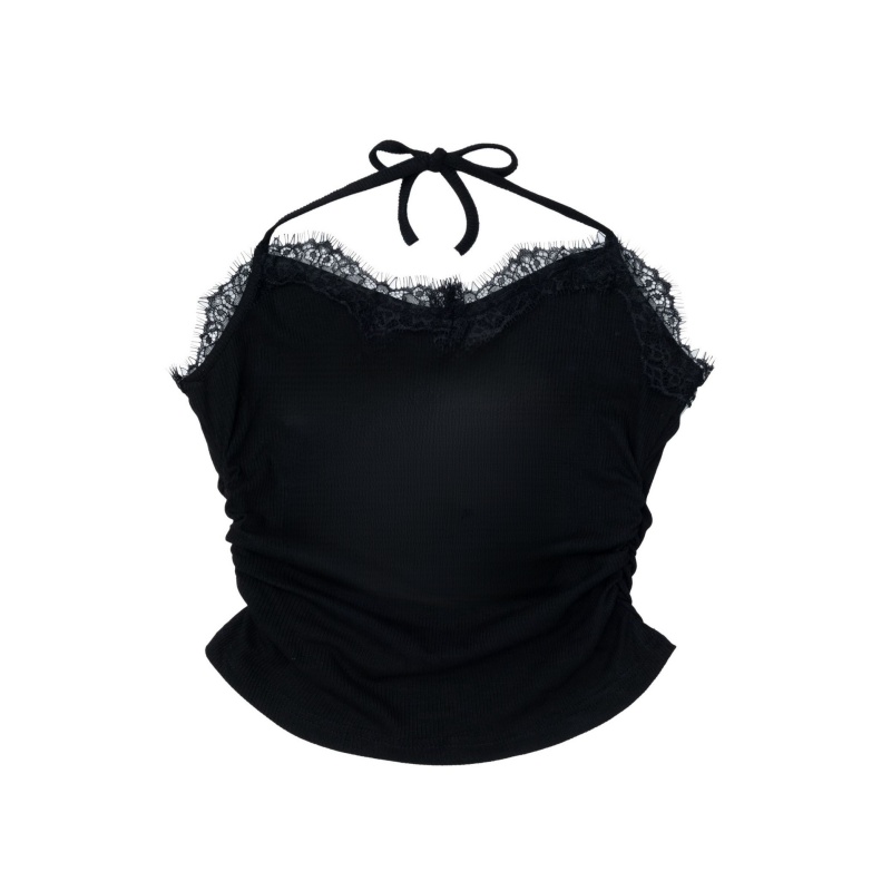 Black Lace Halter Neck Tank